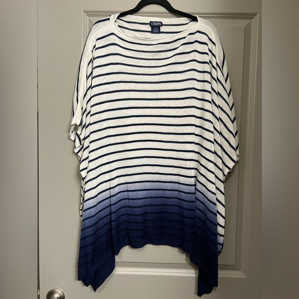 Chaps Ombre Blue Striped Poncho One Size